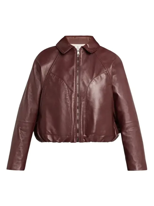 Collared Zip-Up Leather Jacket Collared Zip-Up Leather Jacket