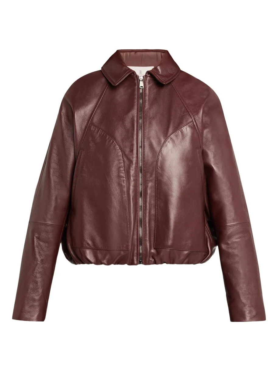 Brunello Cucinelli Collared Zip-Up Leather Jacket