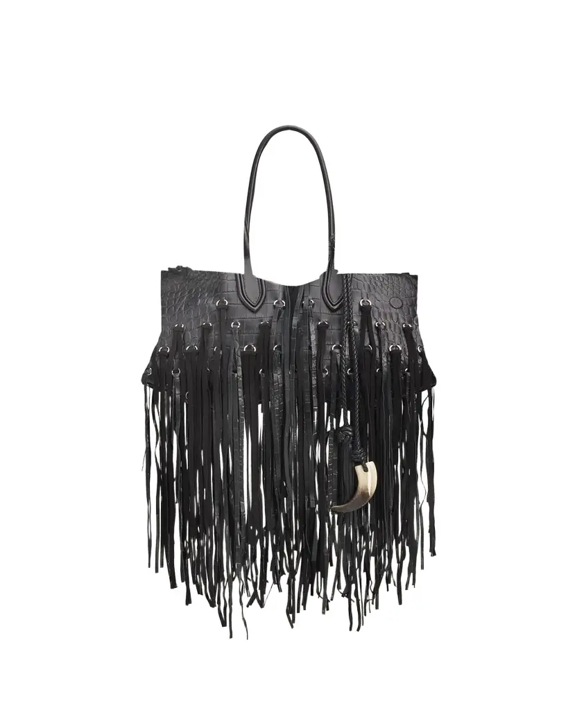 Alexander McQueen Manta Fringed Croc-Embossed Leather Shoulder Bag | Image 1 Alexander McQueen Manta Fringed Croc-Embossed Leather Shoulder Bag | Image 1