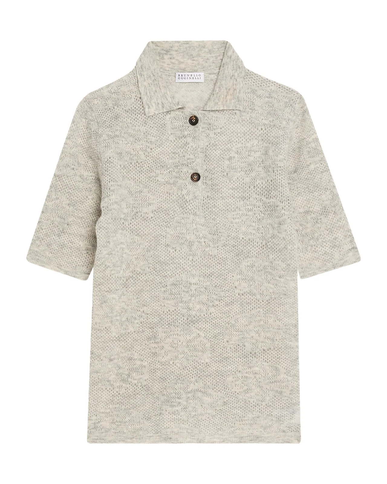 Brunello Cucinelli Lace-Effect Polo Short-Sleeve Sweater