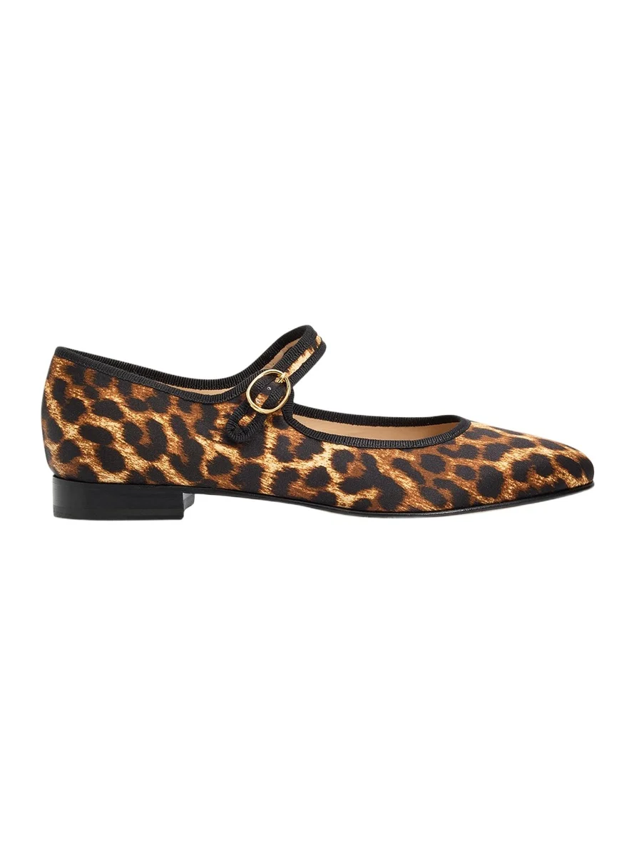 Vibi Venezia Leopard-Print Silk Mary Jane Ballerina Flats