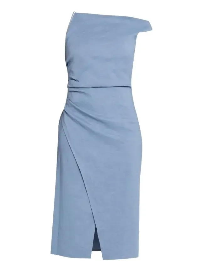 Lyra Draped Linen-Blend Midi Dress