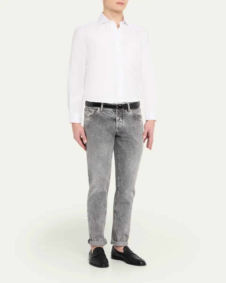 Brunello Cucinelli Men's Solid Cotton Classic Fit Button-Down Shirt | Thumbnail 2