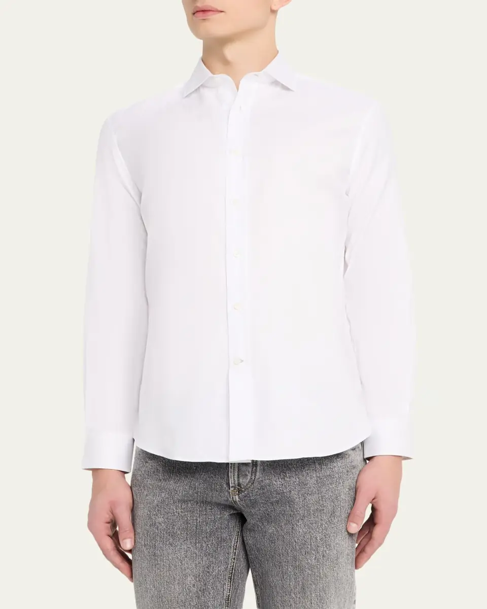 Brunello Cucinelli Men's Solid Cotton Classic Fit Button-Down Shirt | Thumbnail 4