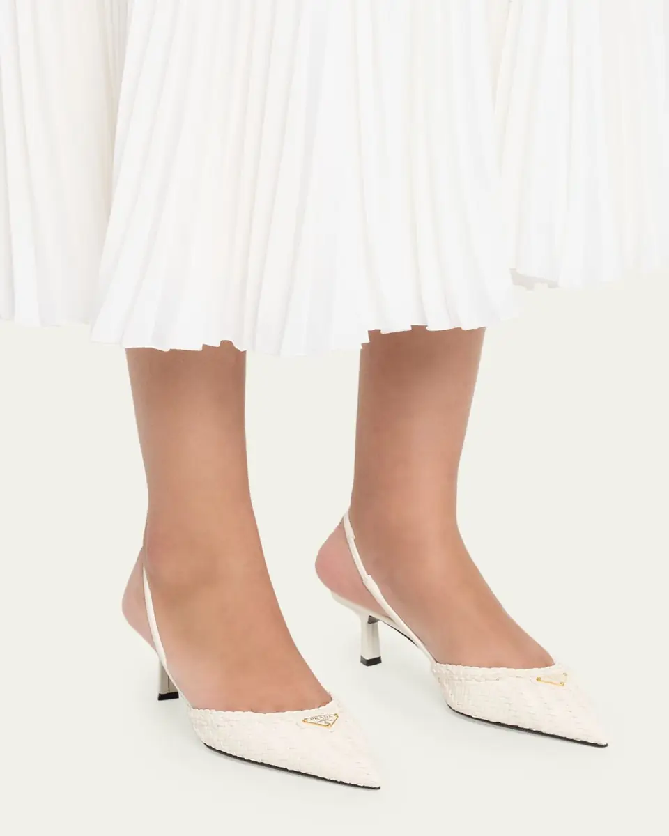 Prada 55mm Triangle Logo Woven Leather Slingback Pumps | Thumbnail 2