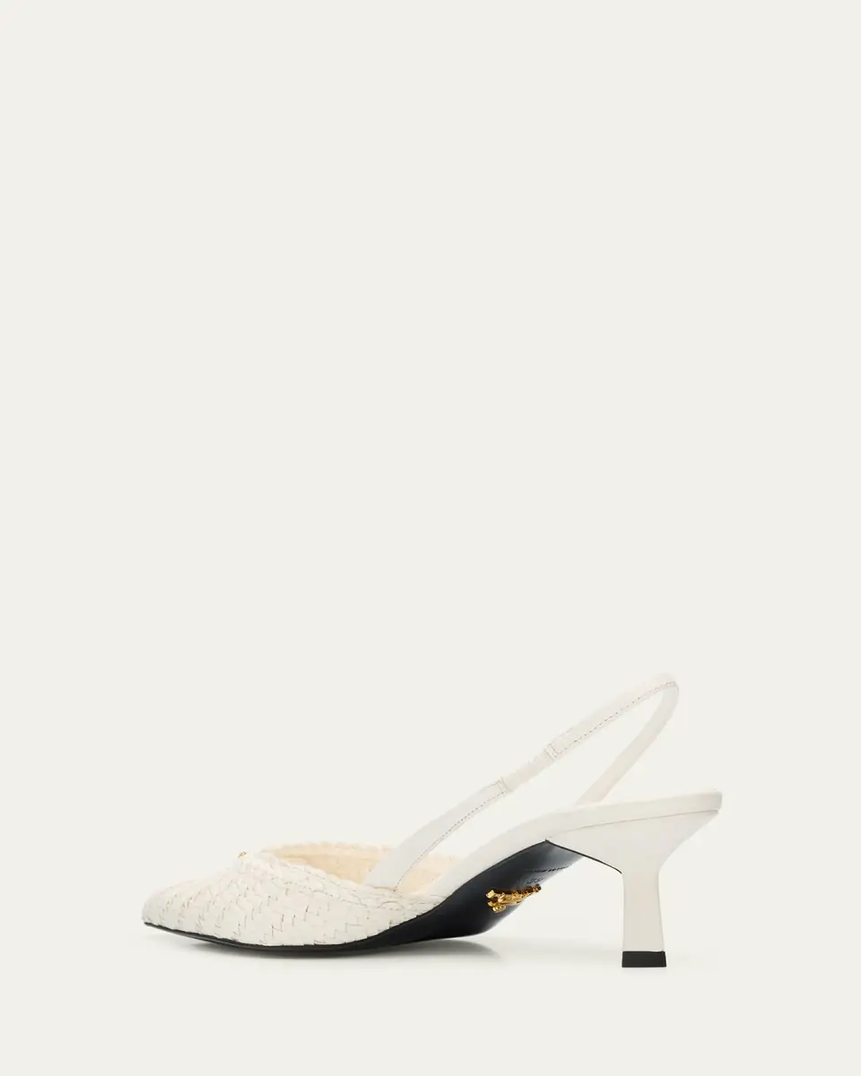 Prada 55mm Triangle Logo Woven Leather Slingback Pumps | Thumbnail 4