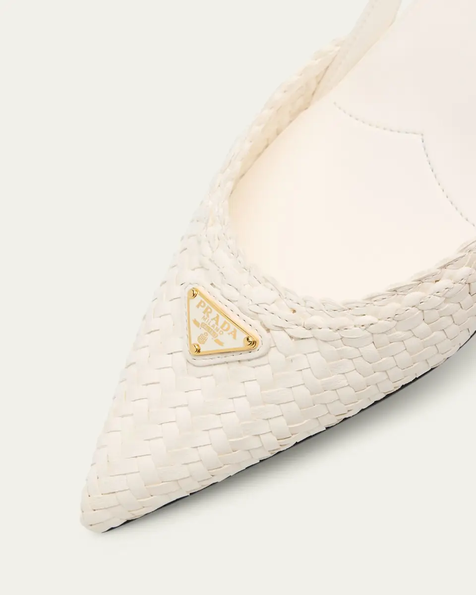 Prada 55mm Triangle Logo Woven Leather Slingback Pumps | Thumbnail 5