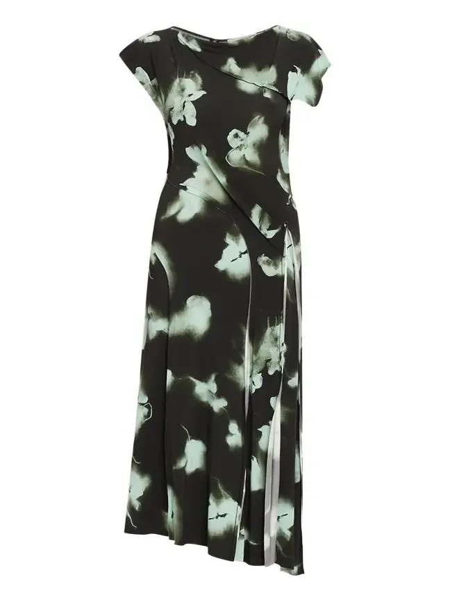 Blurred Floral Asymmetric Paneled Midi Dress Blurred Floral Asymmetric Paneled Midi Dress