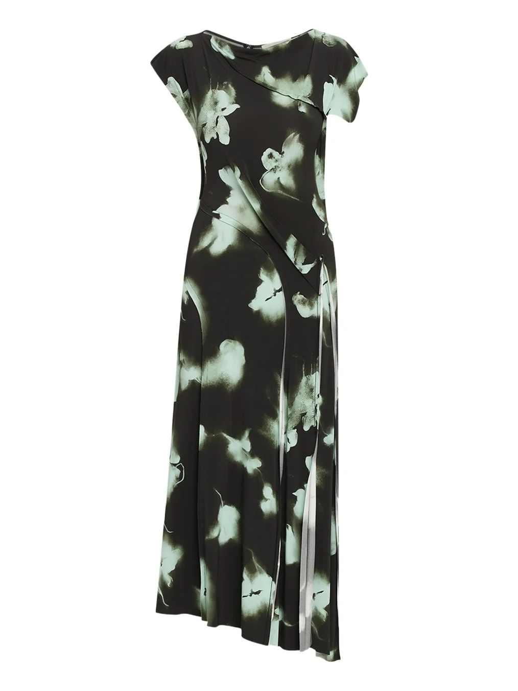 Blurred Floral Asymmetric Paneled Midi Dress Blurred Floral Asymmetric Paneled Midi Dress