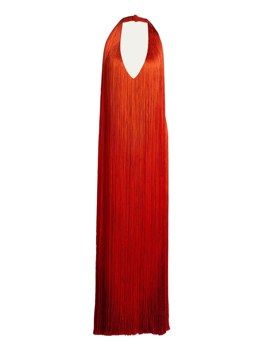 Oscar de la Renta Sleeveless Fringed Plunging Halter Gown