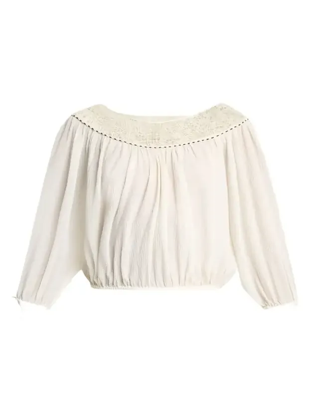 Nelida Guipure Lace-Trim Silk Gauze Drawstring Blouse