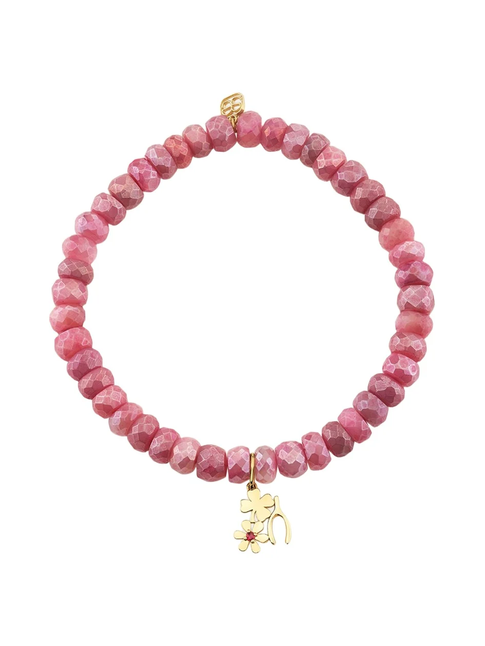 Sydney Evan 14K Lucky Ruby Charm on Moonstone Stretch Bracelet