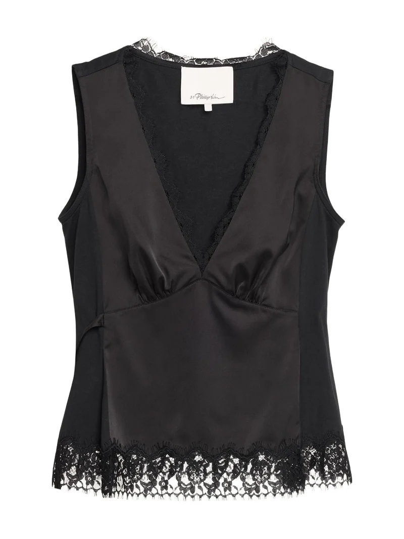 Sleeveless Satin Lace Combo Top