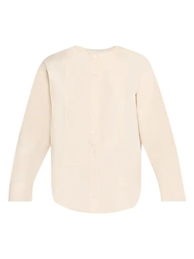 Collarless Cotton Poplin Shirt