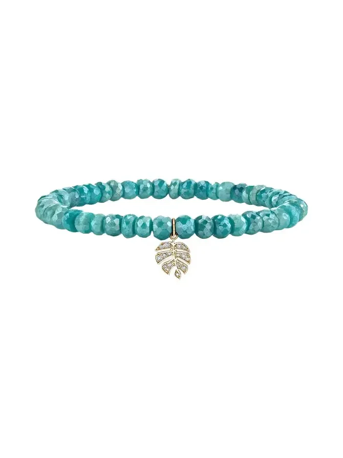 Sydney Evan 14K Diamond Monstera on Teal Quartz Bracelet | Thumbnail 1 Sydney Evan 14K Diamond Monstera on Teal Quartz Bracelet | Thumbnail 1
