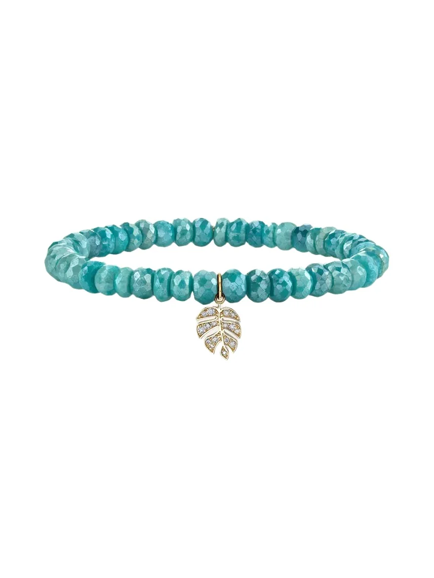 Sydney Evan 14K Diamond Monstera on Teal Quartz Bracelet