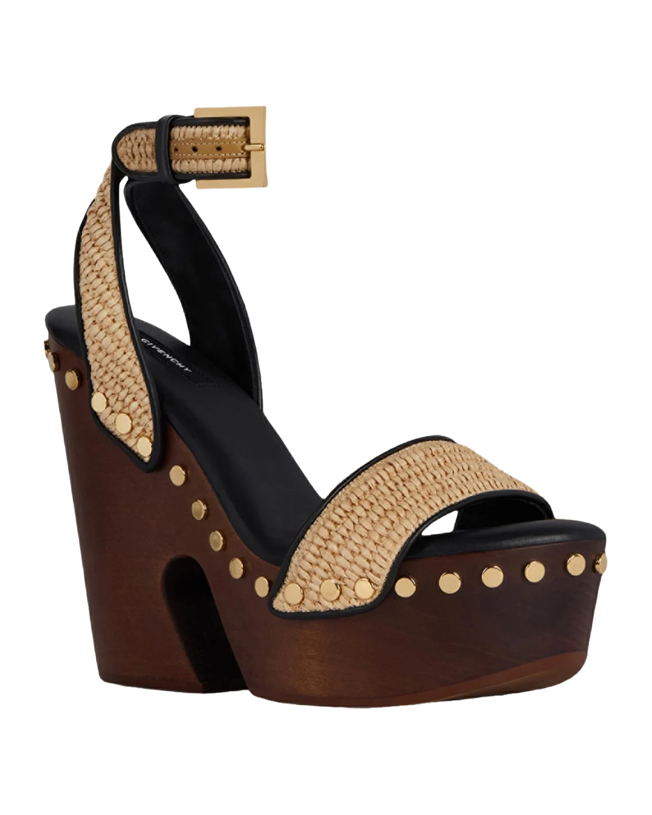 Givenchy Clog Raffia-Effect Platform Sandals with Studs Detail