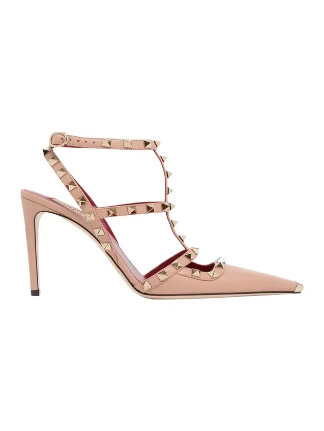 100mm Rockstud Leather Ankle-Strap Pumps