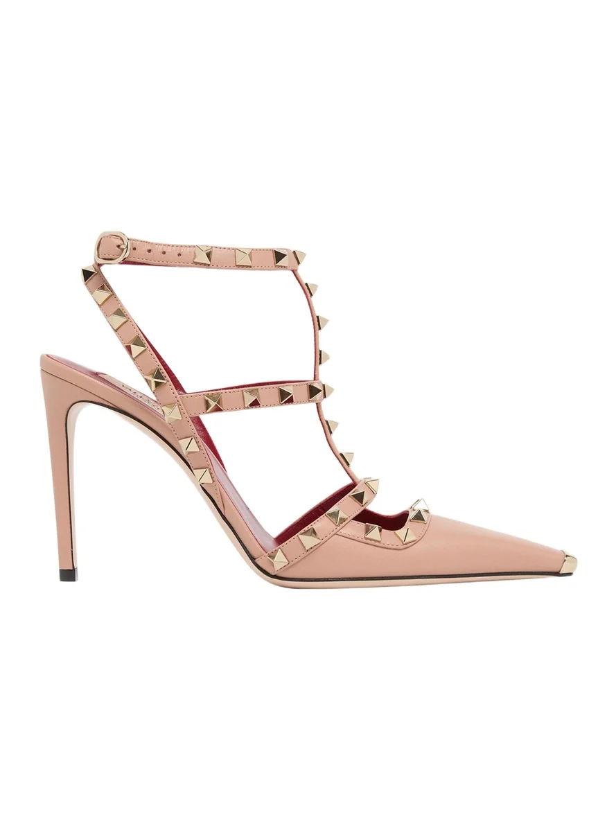 100mm Rockstud Leather Ankle-Strap Pumps 100mm Rockstud Leather Ankle-Strap Pumps