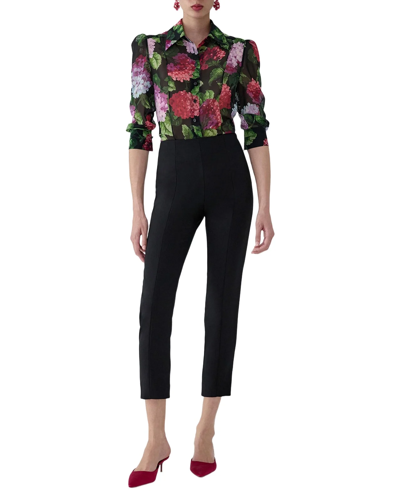 Semi-Sheer Floral Buttoned Blouse