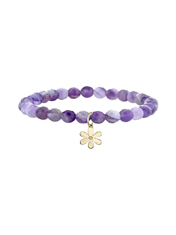14K Single Diamond Daisy on Amethyst Bracelet