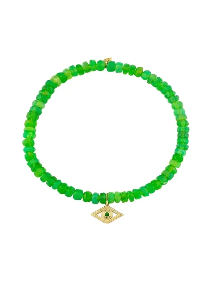 14K Emerald Evil Eye on Kiwi Opal Bracelet