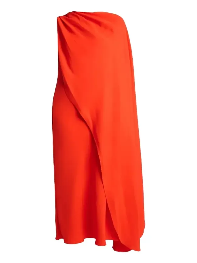 Silk-Wool Draped Cape Midi Dress Silk-Wool Draped Cape Midi Dress