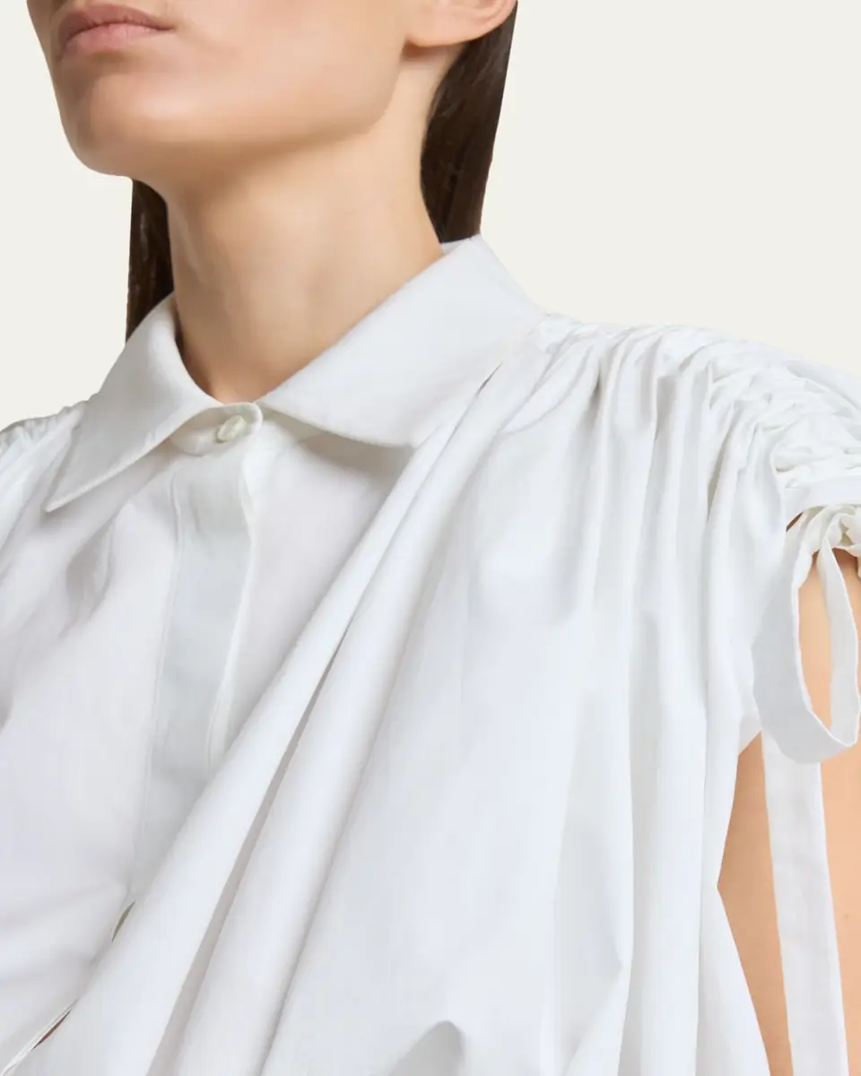 Givenchy Ruched Cotton-Poplin Crop Collared Bubble Shirt | Thumbnail 5 Givenchy Ruched Cotton-Poplin Crop Collared Bubble Shirt | Thumbnail 5
