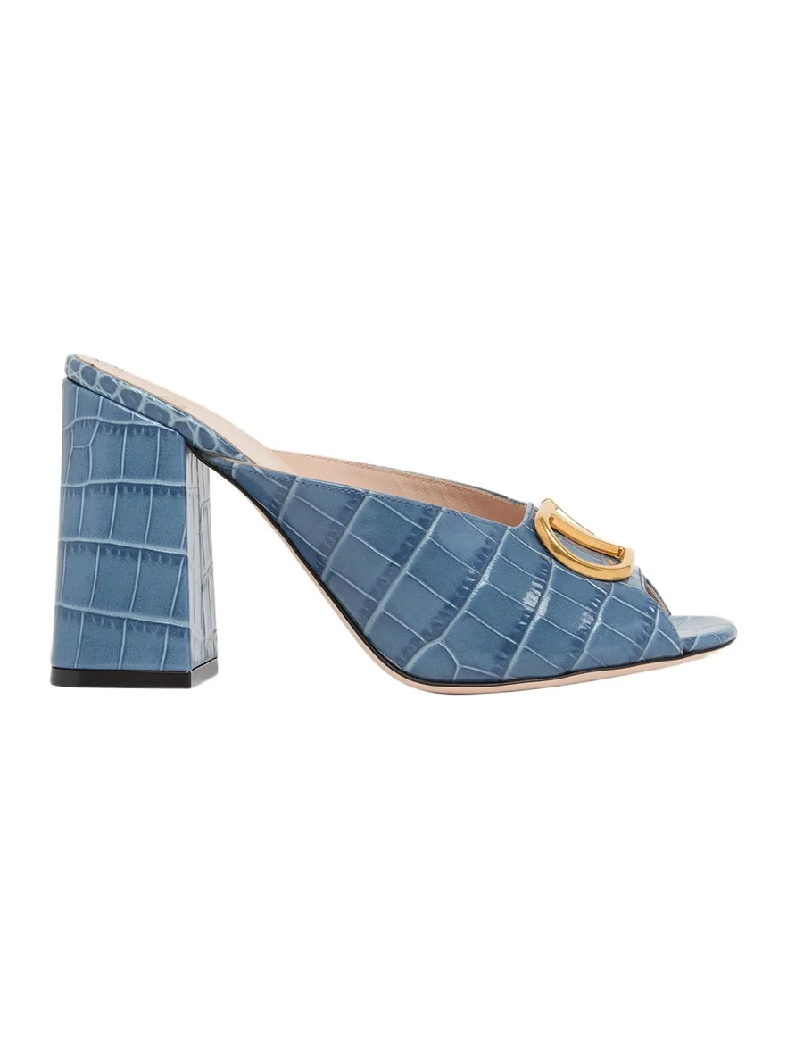 95mm VLogo Croc-Embossed Leather Mules 95mm VLogo Croc-Embossed Leather Mules