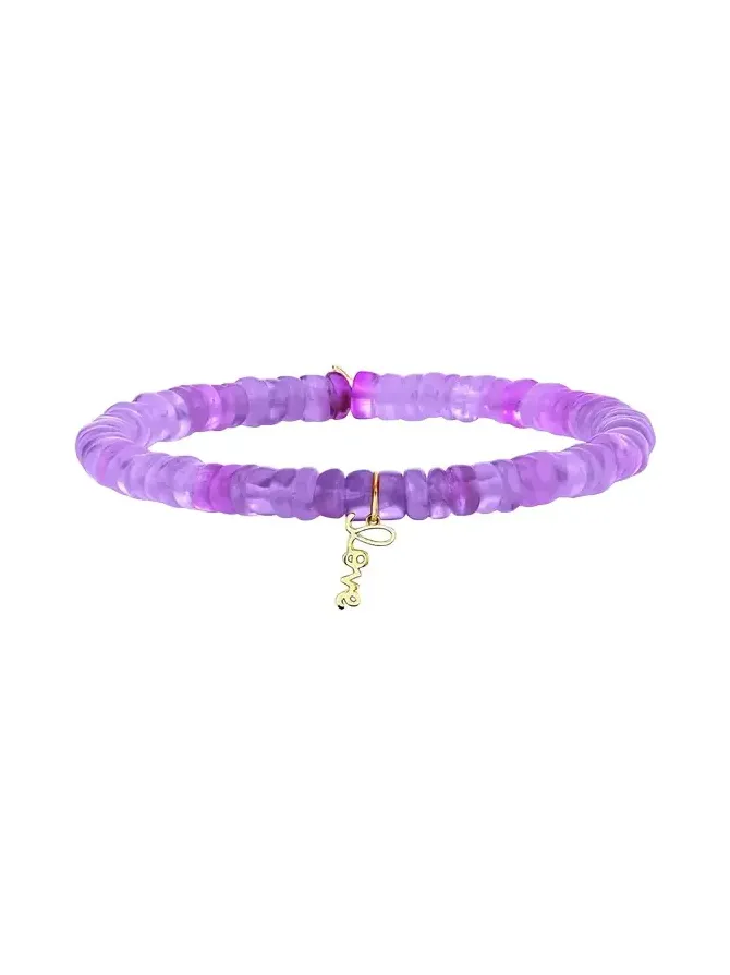 14K Tiny Love Script on Purple Opal Bracelet 14K Tiny Love Script on Purple Opal Bracelet