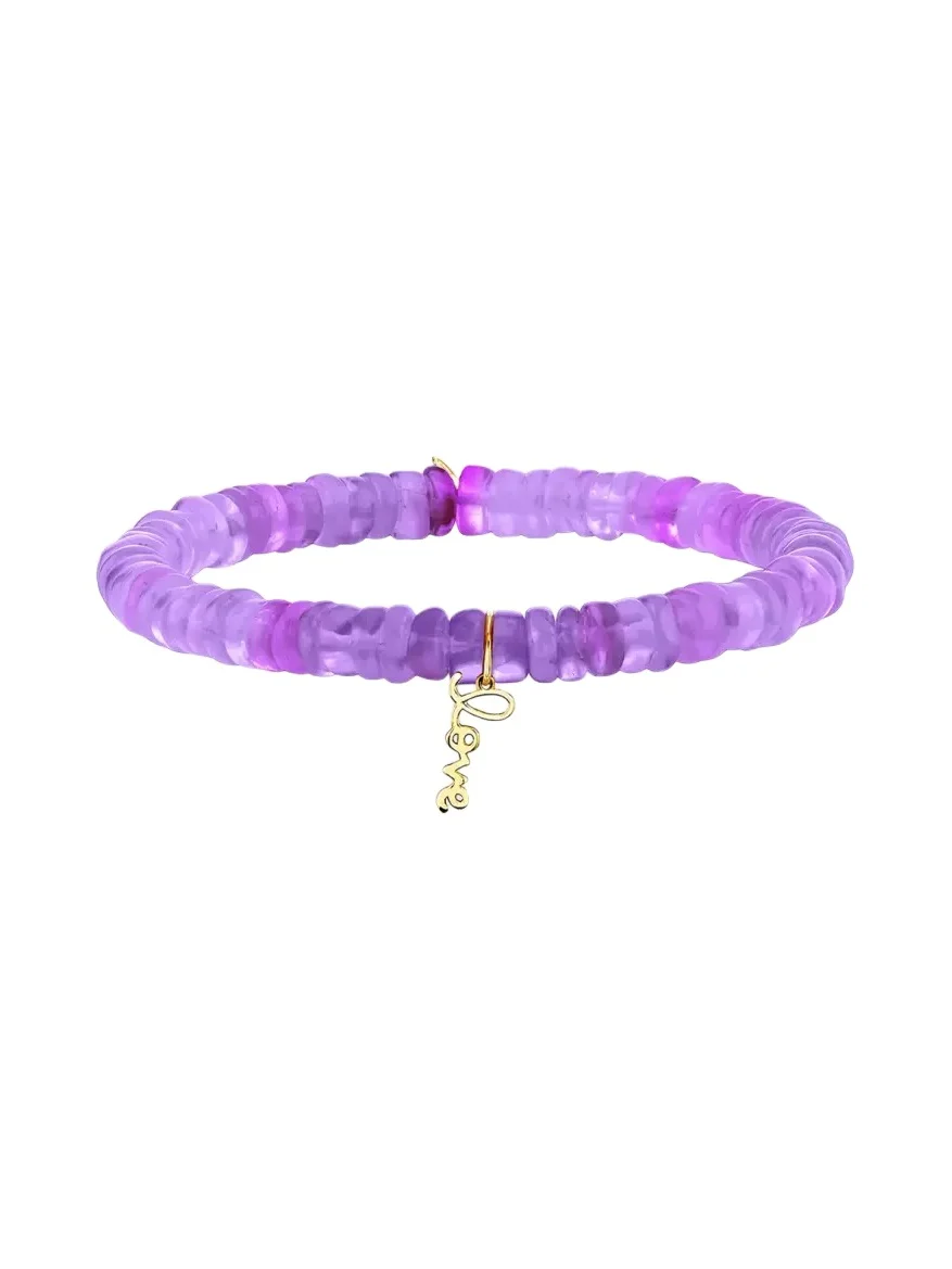 Sydney Evan 14K Tiny Love Script on Purple Opal Bracelet