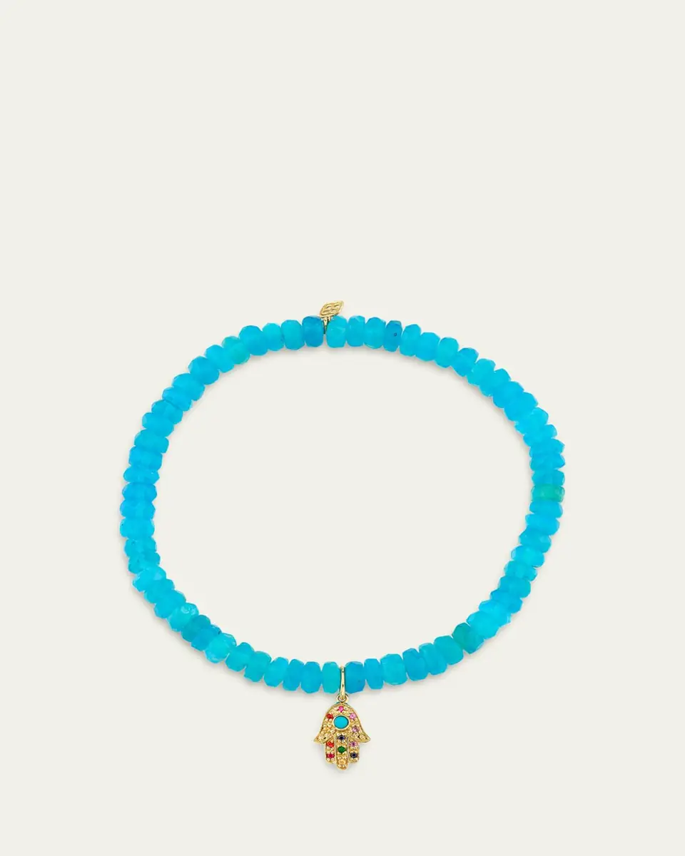 Sydney Evan 14K Turquoise Hamsa on Opal Stretch Bracelet | Thumbnail 2 Sydney Evan 14K Turquoise Hamsa on Opal Stretch Bracelet | Thumbnail 2