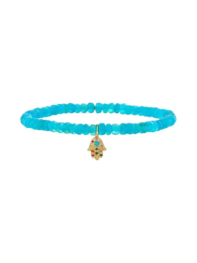 14K Turquoise Hamsa on Opal Stretch Bracelet 14K Turquoise Hamsa on Opal Stretch Bracelet