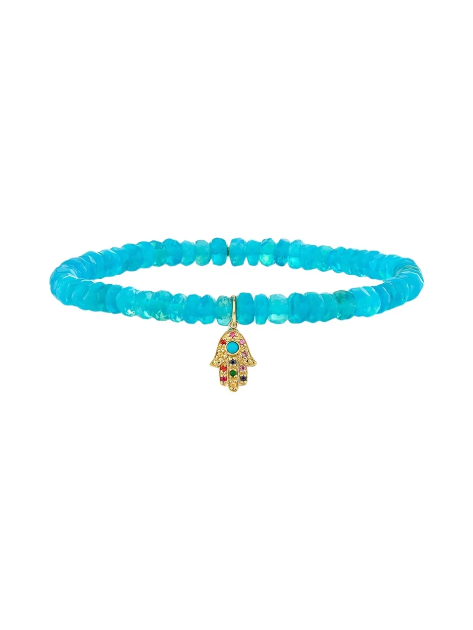 Sydney Evan 14K Turquoise Hamsa on Opal Stretch Bracelet