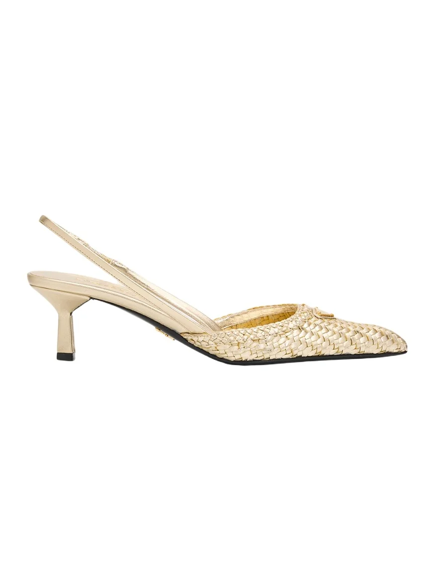 Prada 55mm Triangle Logo Woven Leather Slingback Pumps