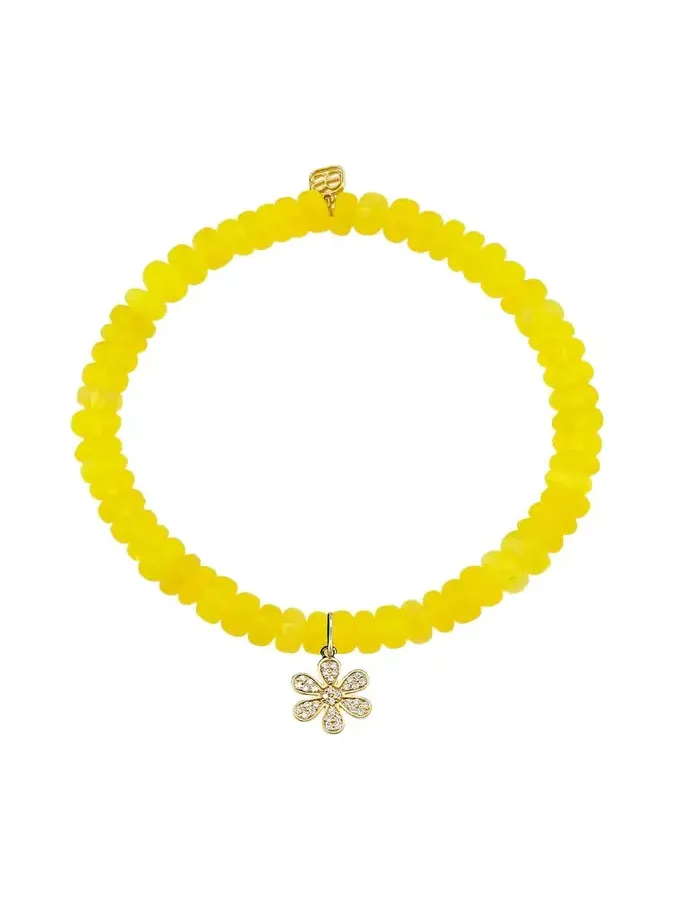 14K Diamond Pave Daisy on Yellow Opal Bracelet 14K Diamond Pave Daisy on Yellow Opal Bracelet