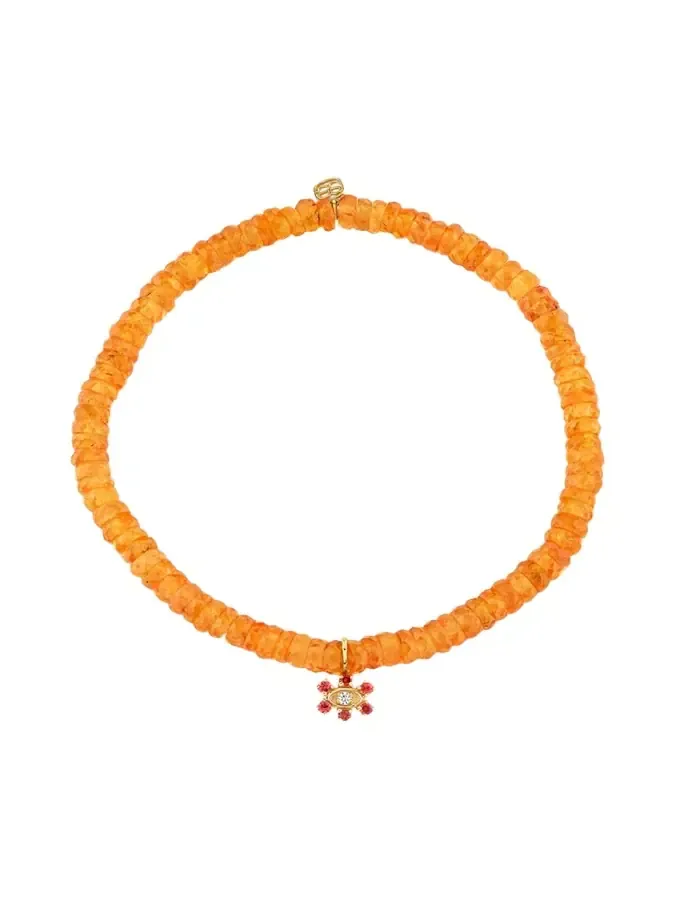 14K Evil Eye Flower on Orange Spessartite Bracelet 14K Evil Eye Flower on Orange Spessartite Bracelet