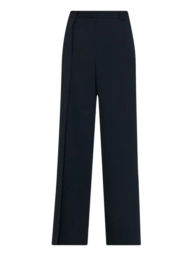 Asymmetric Pleat Straight-Leg Cady Trousers
