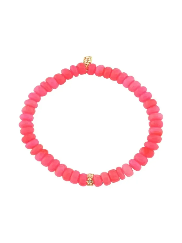 14K Diamond Daisy Rondelle on Pink Opal Bracelet