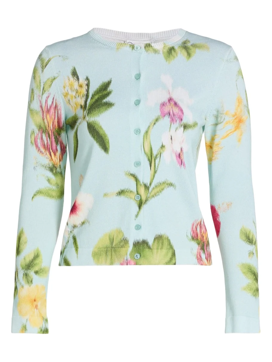 Dominican Floral-Print Crewneck Cardigan Dominican Floral-Print Crewneck Cardigan