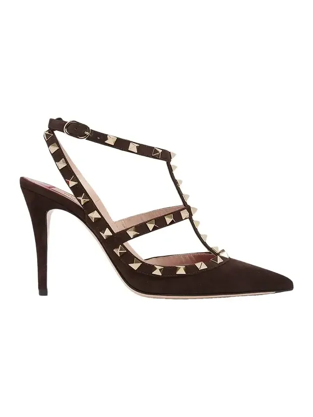 100mm Rockstud Suede Ankle-Strap Pumps