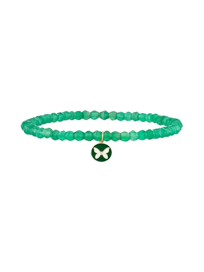 14K Enamel Butterfly on Green Onyx Bracelet 14K Enamel Butterfly on Green Onyx Bracelet