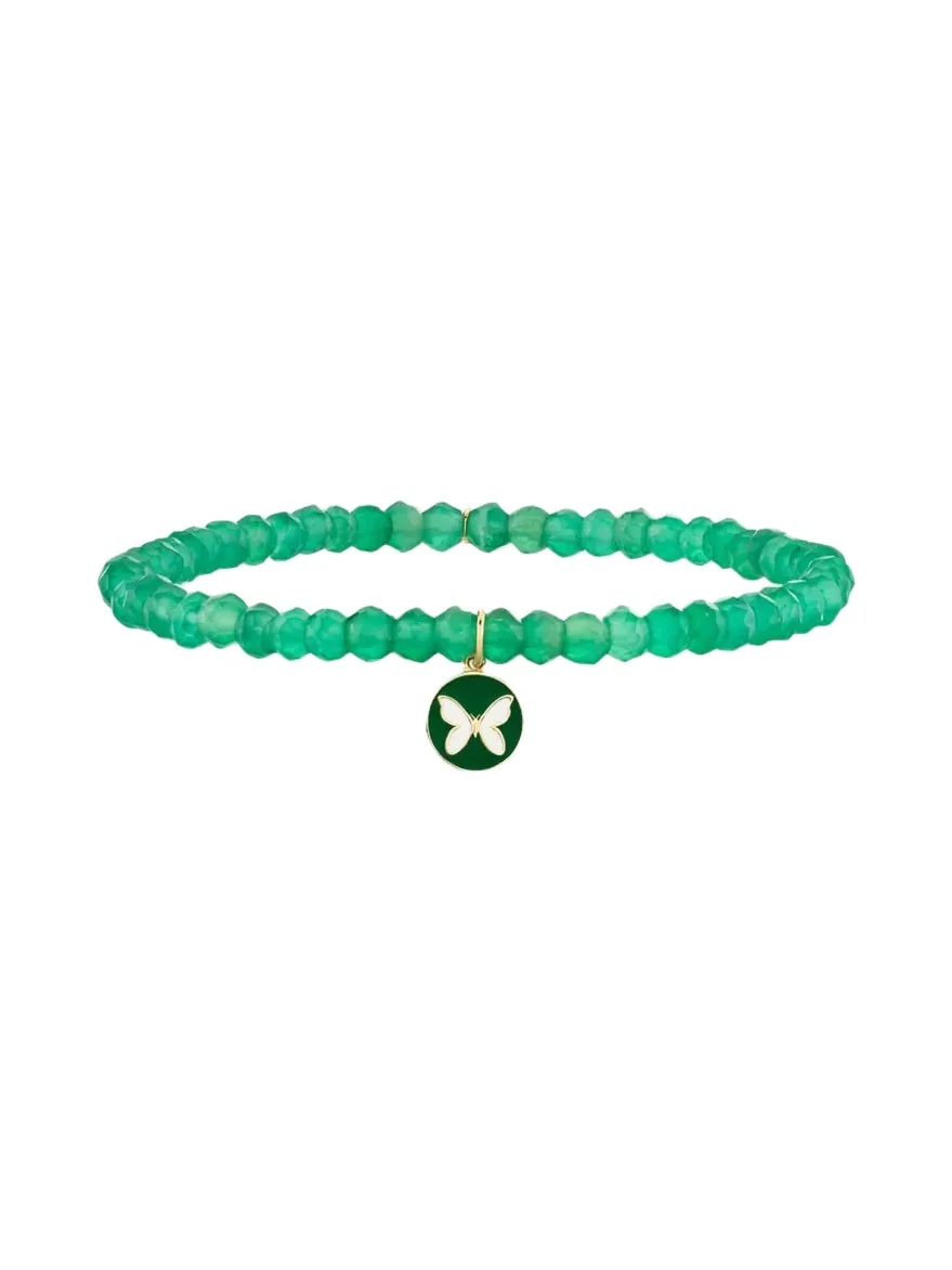 14K Enamel Butterfly on Green Onyx Bracelet 14K Enamel Butterfly on Green Onyx Bracelet