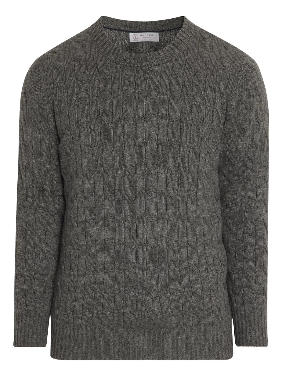 Brunello Cucinelli Men's Cashmere Cable Knit Crewneck Sweater