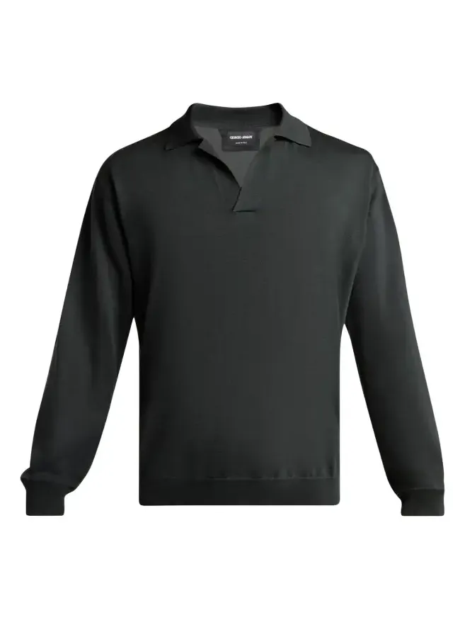 Men's Silk and Cotton Knit Johnny Collar Polo Sweater