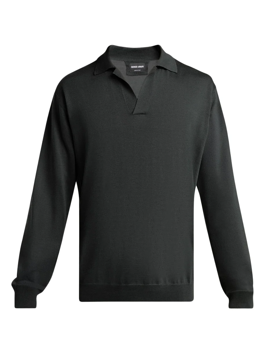 Men's Silk and Cotton Knit Johnny Collar Polo Sweater Men's Silk and Cotton Knit Johnny Collar Polo Sweater