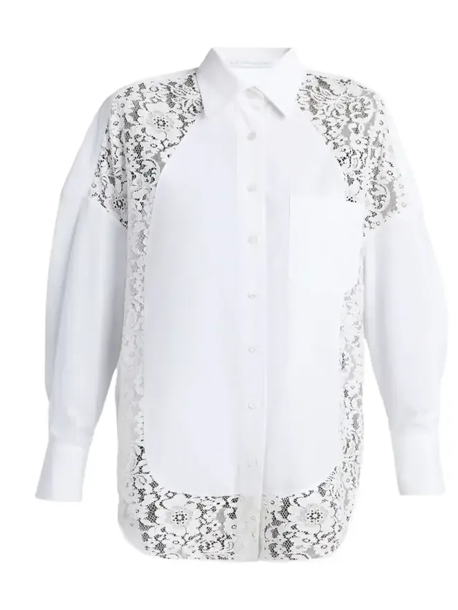 Lace-Paneled Poplin Button-Down Shirt Lace-Paneled Poplin Button-Down Shirt