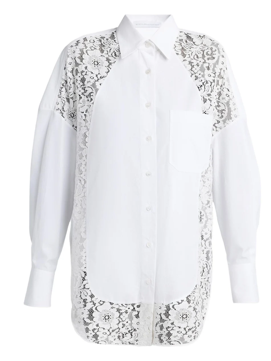Lace-Paneled Poplin Button-Down Shirt