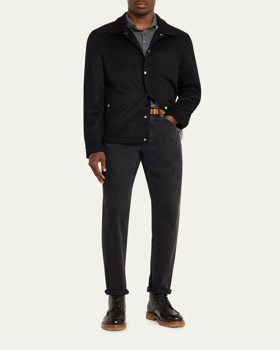 Brunello Cucinelli Men's Cashmere Snap-Front Blouson Jacket | Thumbnail 2