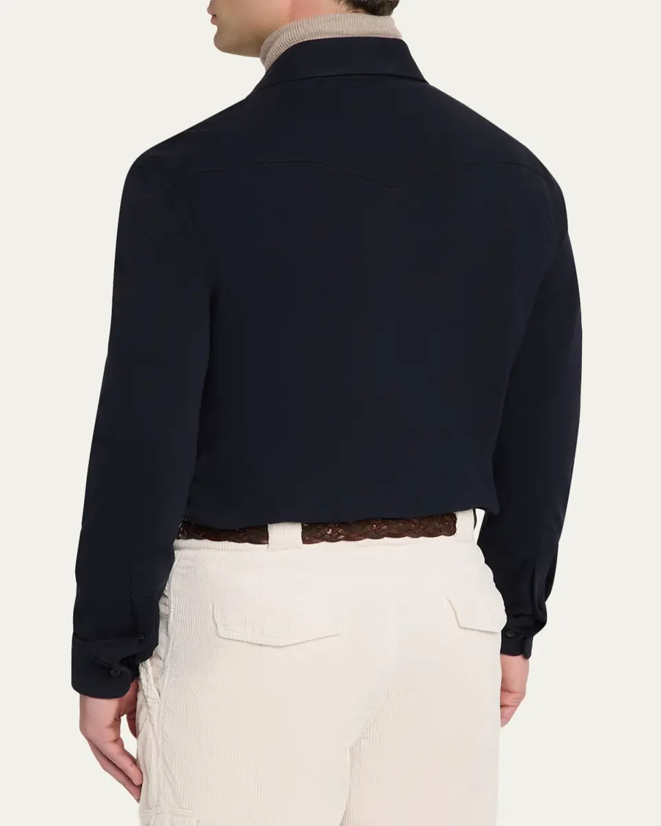 Brunello Cucinelli Men's Cotton Pique Snap-Front Western Shirt | Thumbnail 3 Brunello Cucinelli Men's Cotton Pique Snap-Front Western Shirt | Thumbnail 3